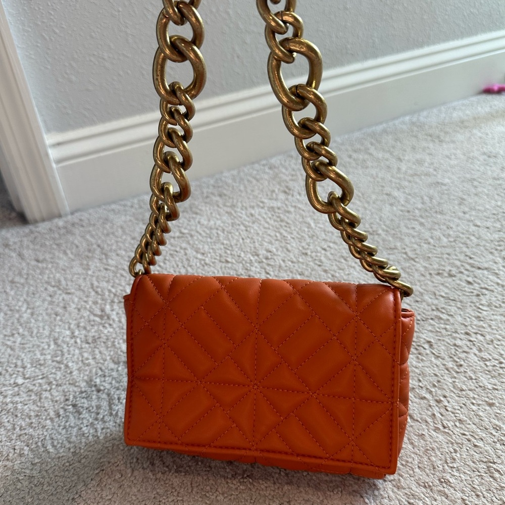 Zara Tangerine Quilted Shoulder Bag with Gold Chain - Picture 2 of 7
